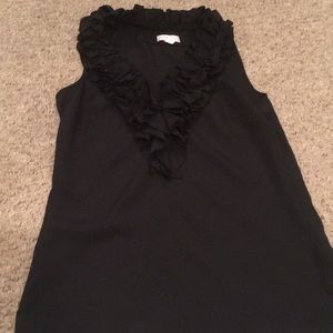 New York & Company Black Ruffle V-Neck Blouse